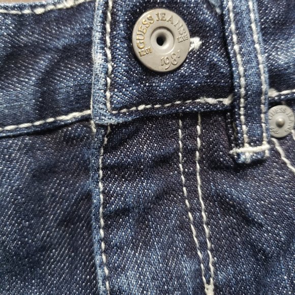 Guess Denim Jeans Dark Blue Distressed Knees Adjustable Waist Size 18 Months - Picture 5 of 7